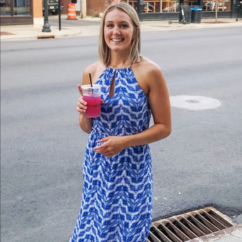 JustFab • Blue Tie Dye Keyhole Neck Maxi Dress